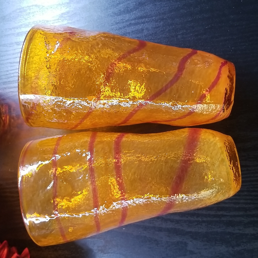 Hand Blown Orange & Red Swirl Large Tumblers - Picture 5 of 11